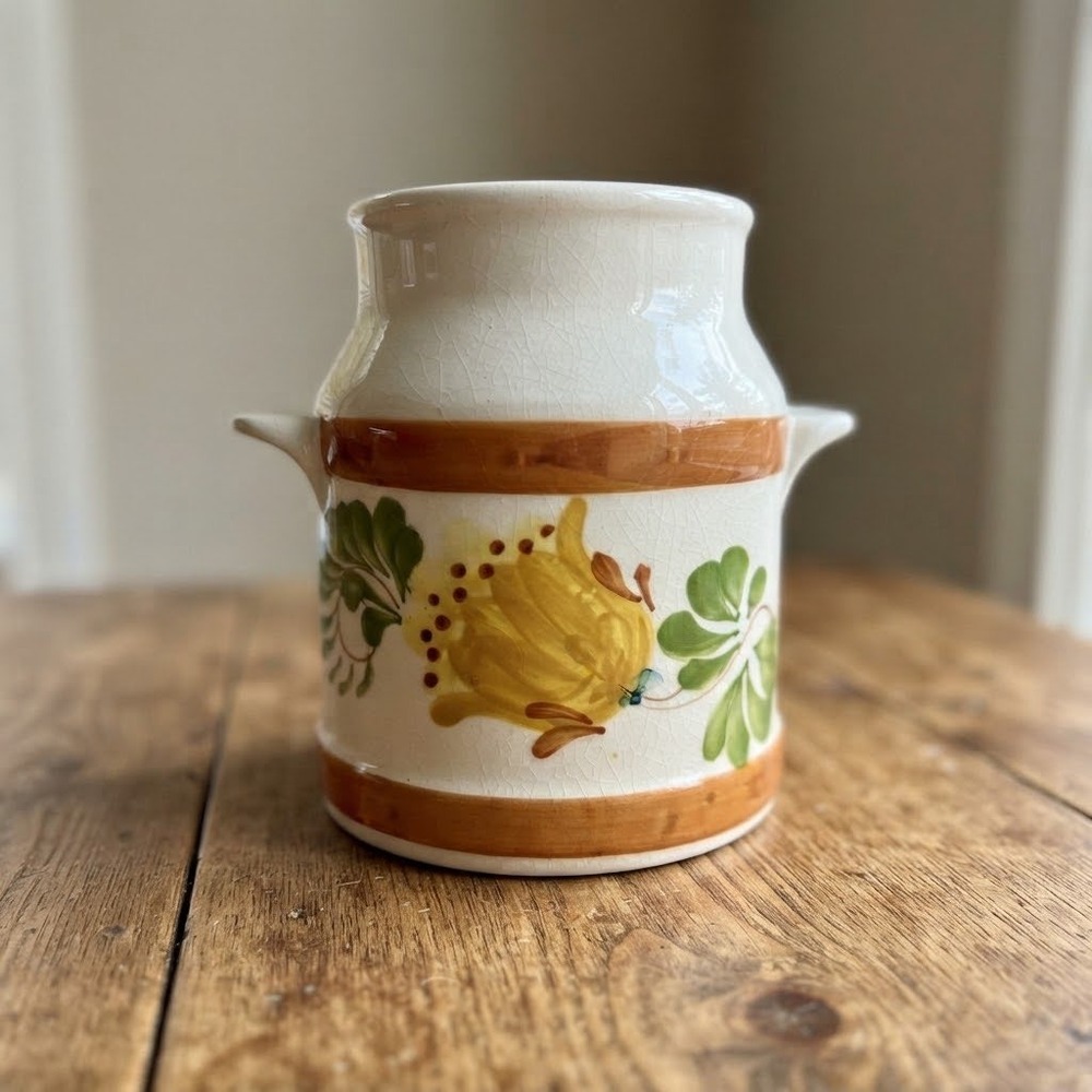 Vintage FTD Secla Portugal Ceramic Milk Jug Pitcher Floral Measurement Chart